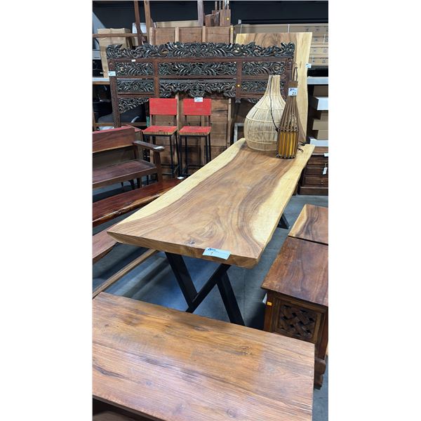 EXOTIC LIVE EDGE DINING TABLE WITH METAL BASE 79" X 28"
