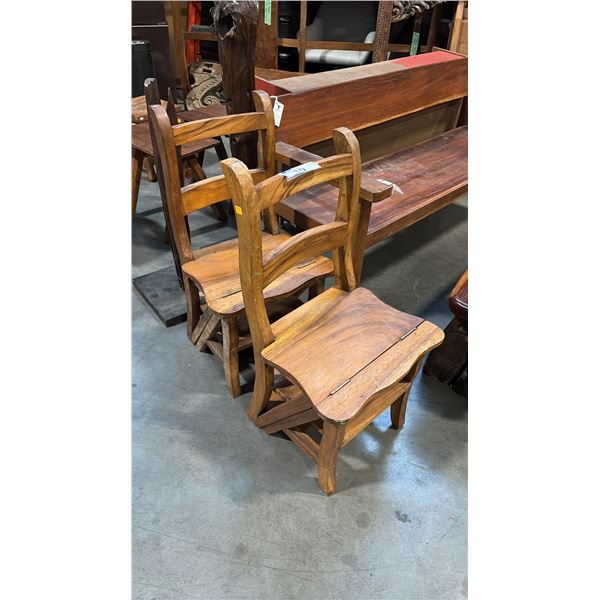 2 EXOTIC HARDWOOD SIDE CHAIR/STEP  CONVERTIBLE STOOLS