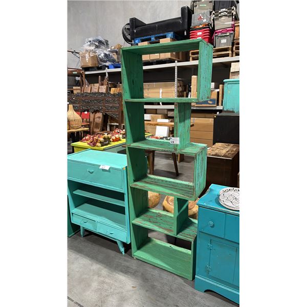 LIGHT GREEN 78"H RECLAIMED WOOD SHELVING UNIT
