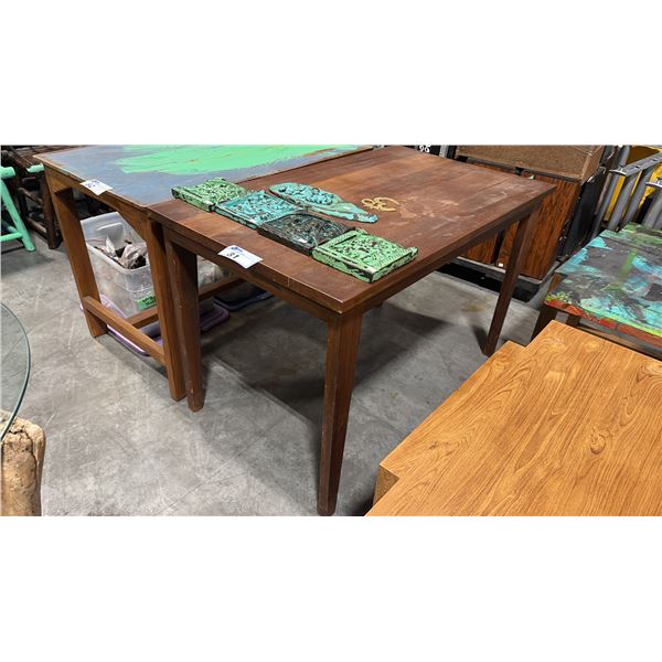 EARTH TONE HARD WOOD LUNCHROOM TABLE D27" X W48" X H30" AND DECOR