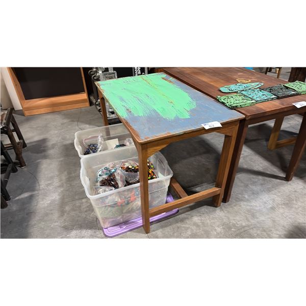 TEAL/PURPLE HARD WOOD LUNCHROOM TABLE D26" X W43" X H30"