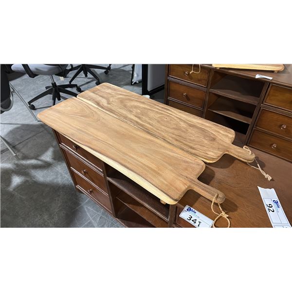 2 EXOTIC WOOD CHARCUTERIE PADDLE BOARDS 39"L