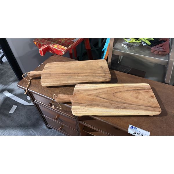2 EXOTIC WOOD CHARCUTERIE PADDLE BOARDS 24"L