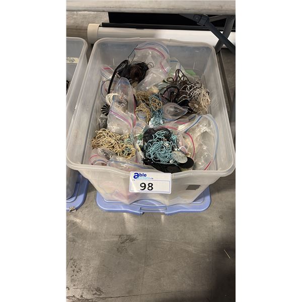 BIN OF MISC ITEMS INCL JAVAN NECKLACES