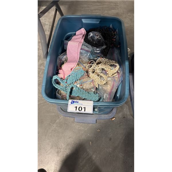 BIN OF MISC ITEMS INCL JAVAN NECKLACES