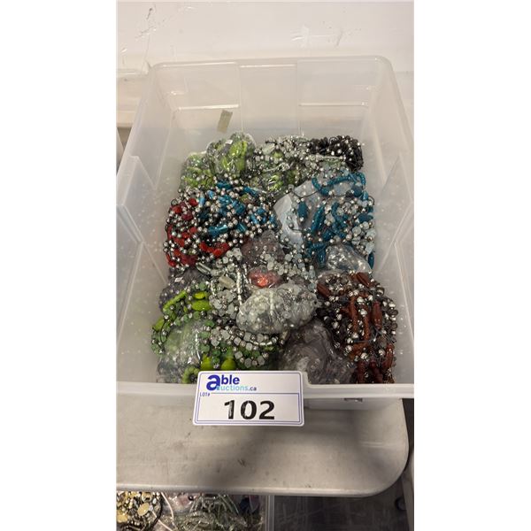 BIN OF MISC ITEMS INCL JAVAN NECKLACES