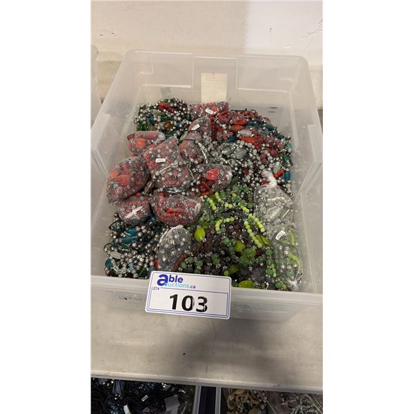 BIN OF MISC ITEMS INCL JAVAN NECKLACES