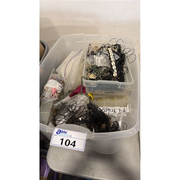 BIN OF MISC ITEMS INCL JAVAN NECKLACES