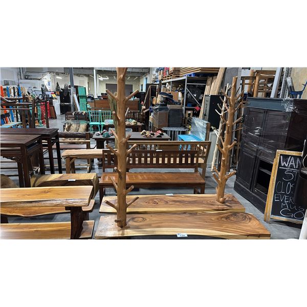 EXOTIC SUAR WOOD BENCH/COAT TREE D17" X W71" X H82"
