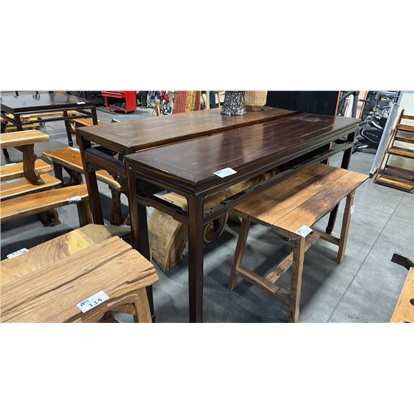 EARTH TONE HARDWOOD HALL TABLE 79"W