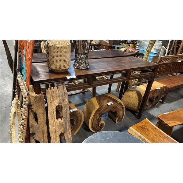 EARTH TONE HARDWOOD HALL TABLE 74"W