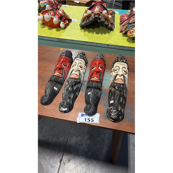 4 WOODEN LONG FACE WALL HANGINGS