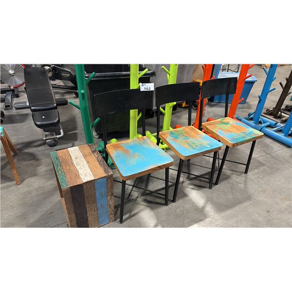 METAL/WOOD 3 SIDE CHAIRS AND RECLAIMED WOOD COFFEE TABLE