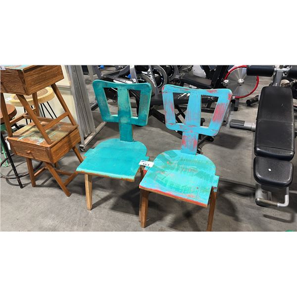 TEAL/BROWN 2 WOODEN SIDE CHAIRS