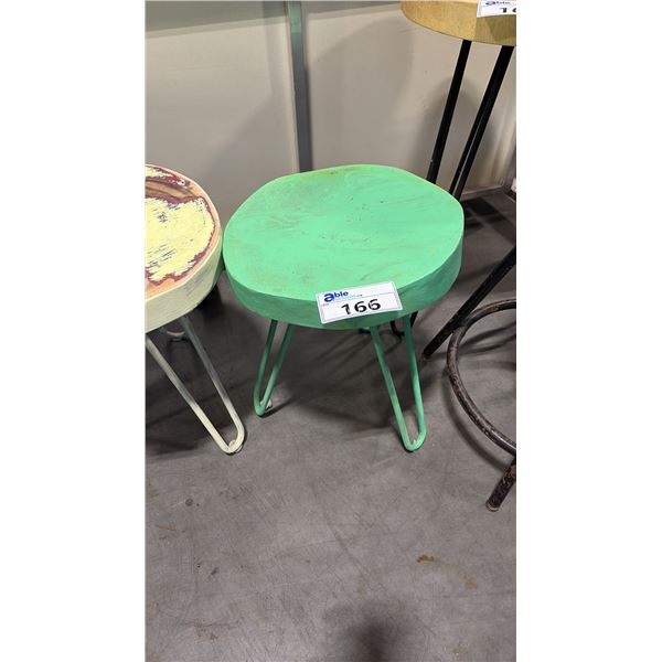 TEAL WOOD/METAL BASE SLAB BAR STOOL