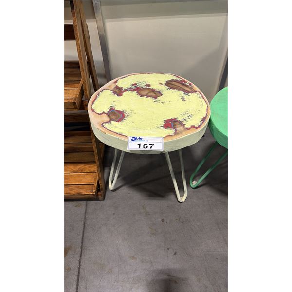 CREAM WOOD/METAL BASE SLAB STOOL