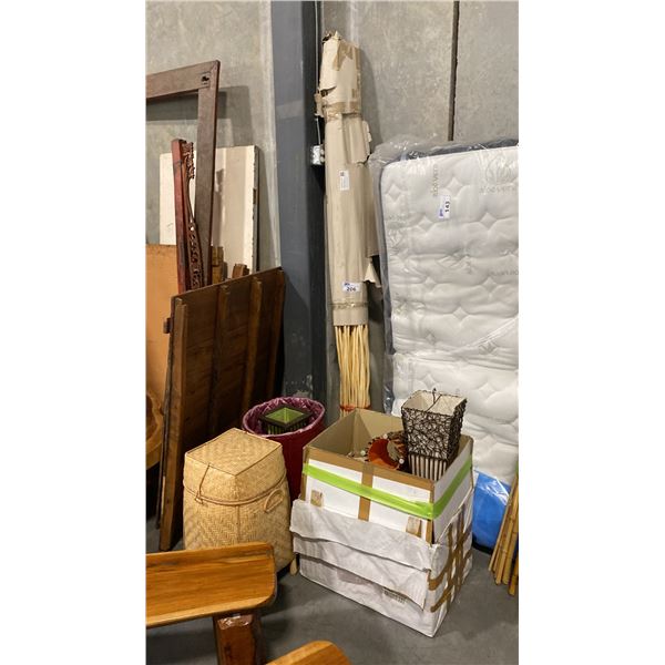 MISCELLANEOUS RATTAN BASKETS AND DECOR WITH BUNDLE OF WILLOW STICKS