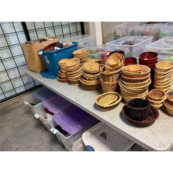 LOT OF BASKETS, HALF COCONUT DECOR AND MORE