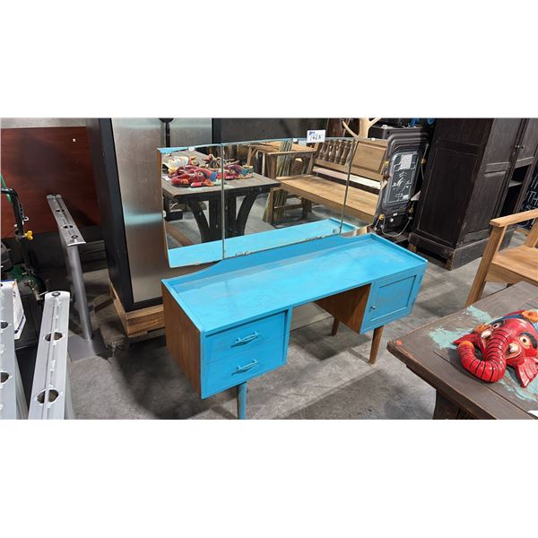 MULTI-COLORED WOOD VANITY TABLE W/ A MIRROR