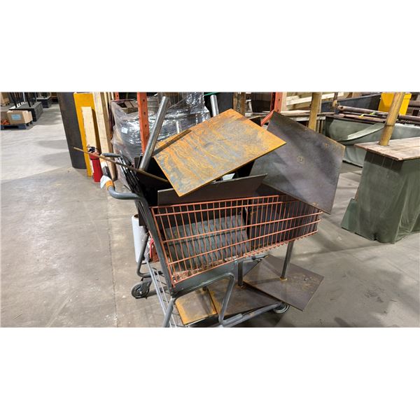 GROCERY CART WITH APPROX. 15 HEAVY STEEL PLATE CONSTRUCTED STANDS *CART INCLUDED*