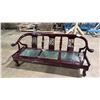 Image 1 : ROSEWOOD FINISH CARVED BACK SOFA WITH GREEN STONE INLAID SEAT PANELS