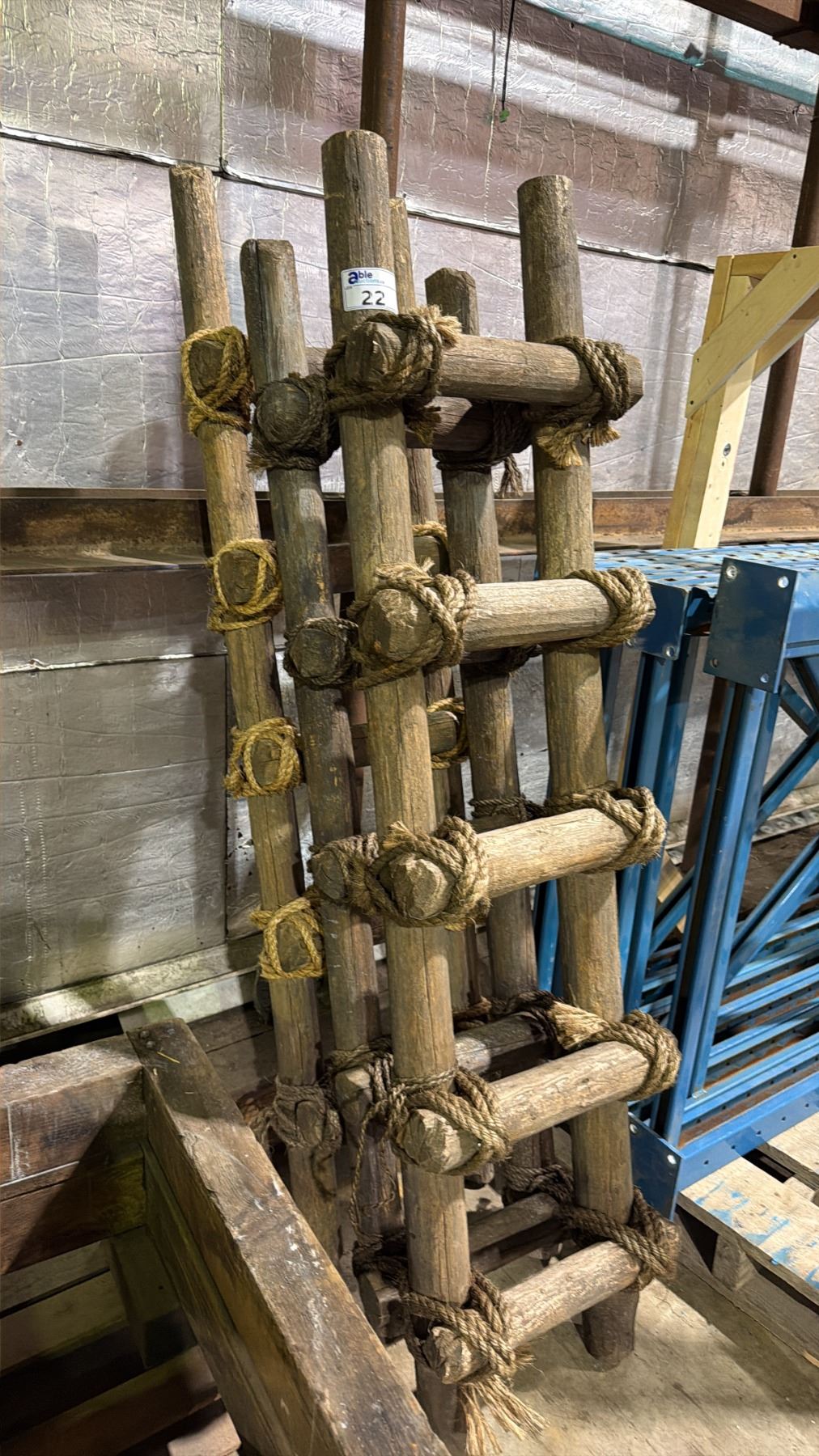 GROUP OF 3 RUSTIC WOODEN LOG & ROPE LADDERS EACH ONE APPROX. 6FT TALL X ...