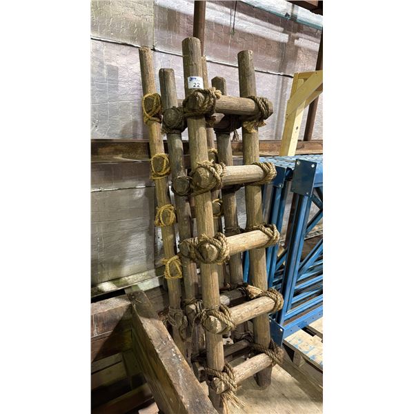 GROUP OF 3 RUSTIC WOODEN LOG & ROPE LADDERS EACH ONE APPROX. 6FT TALL X 1 1/2FT WIDE