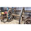 Image 1 : PAIR OF APPROX. 5FT DIAMETER WOODEN WAGON WHEELS WITH AXIL