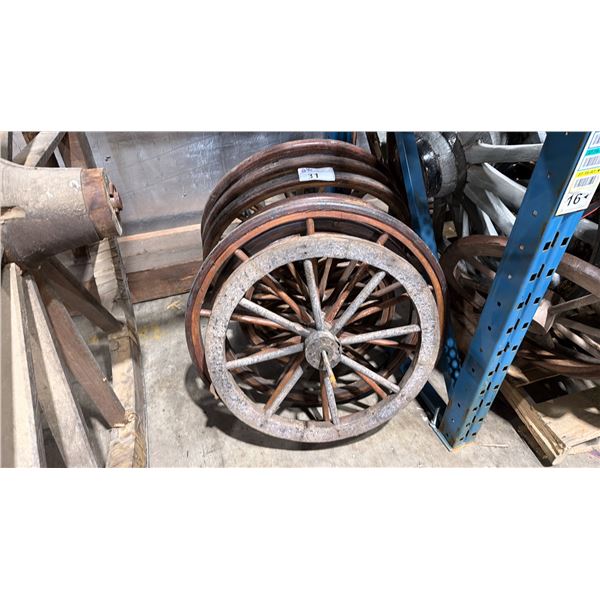 GROUP OF APPROX. 10 VARIOUS SIZE RUSTIC WOODEN CART/WAGON WHEELS