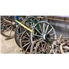 Image 1 : GROUP OF APPROX. 10 VARIOUS SIZE RUSTIC WOODEN AND METAL CART/WAGON WHEELS