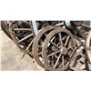 Image 2 : GROUP OF APPROX. 10 VARIOUS SIZE RUSTIC WOODEN AND METAL CART/WAGON WHEELS