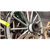 Image 4 : GROUP OF APPROX. 10 VARIOUS SIZE RUSTIC WOODEN AND METAL CART/WAGON WHEELS