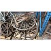 Image 1 : PALLET OF VARIOUS SIZE RUSTIC WOODEN CART/WAGON WHEELS