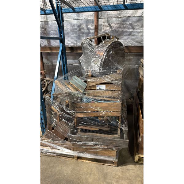 PALLET OF ASSORTED WOODEN CRATES, RUSTIC TABLES AND MORE