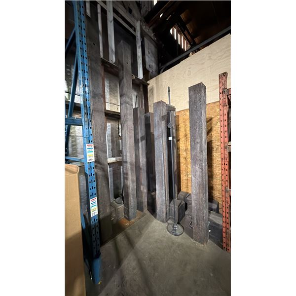 GROUP OF APPROX.8 HOLLOWED OUT 7 1/2" X 7 1/2" WOODEN BEAMS (2) 12FT & (6) 8FT