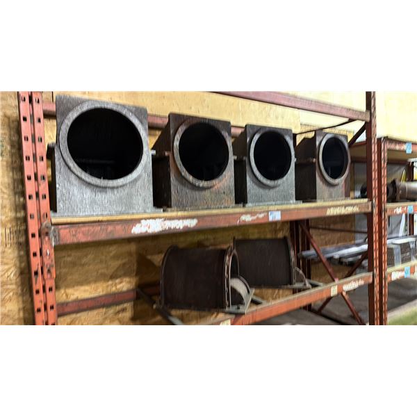 GROUP OF 6 WATER PIPE HOUSINGS SHOW PROPS (PAINTED WOODEN CONSTRUCTION)