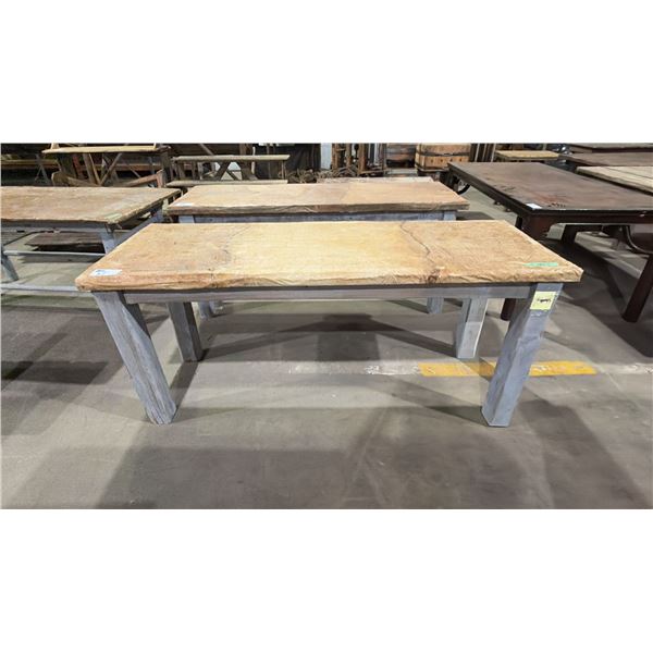 RUSTIC WOODEN RECTANGULAR TABLE PAINTED GREY - APPROX. 6FT X 2 1/4FT X 2 1/2FT TALL