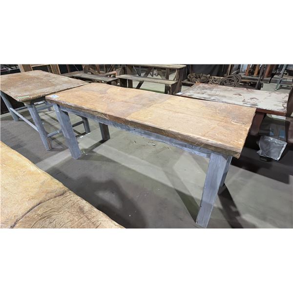 RUSTIC WOODEN RECTANGULAR TABLE PAINTED GREY - APPROX. 6FT X 2FT X 2 1/2FT TALL