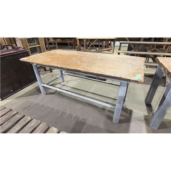 RUSTIC WOODEN RECTANGULAR TABLE PAINTED GREY - APPROX. 6FT X 3FT X 2 1/2FT TALL