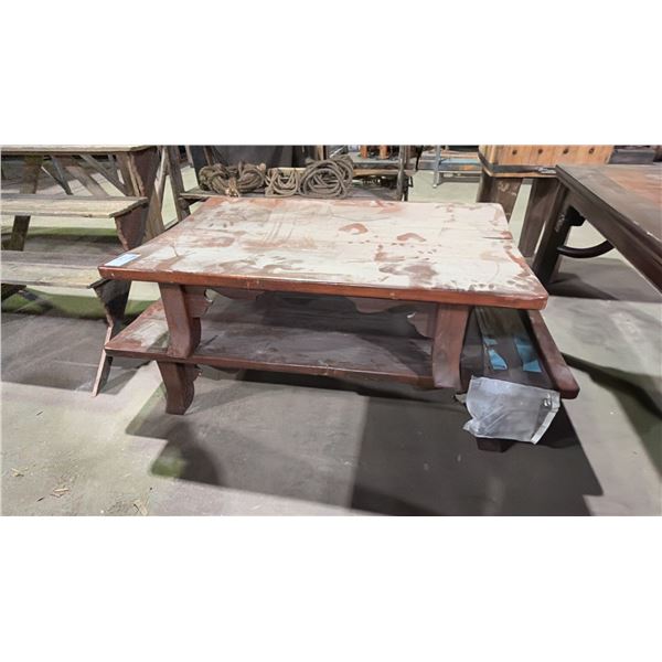 2 PLANK TOP WOODEN RUSTIC LOOK TABLES