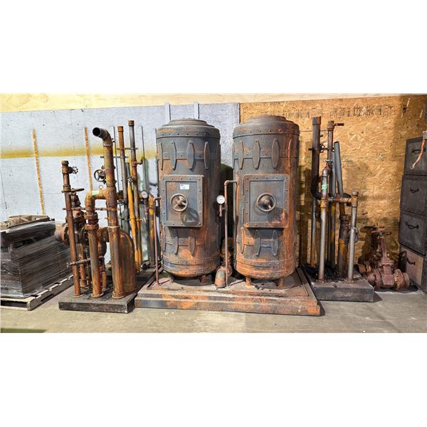 6 PCS.DOUBLE BOILER WITH PIPING SYSTEM LARGE SHOW PROP - LARGEST SECTION APPROX. 7FT X 7FT X 4FT