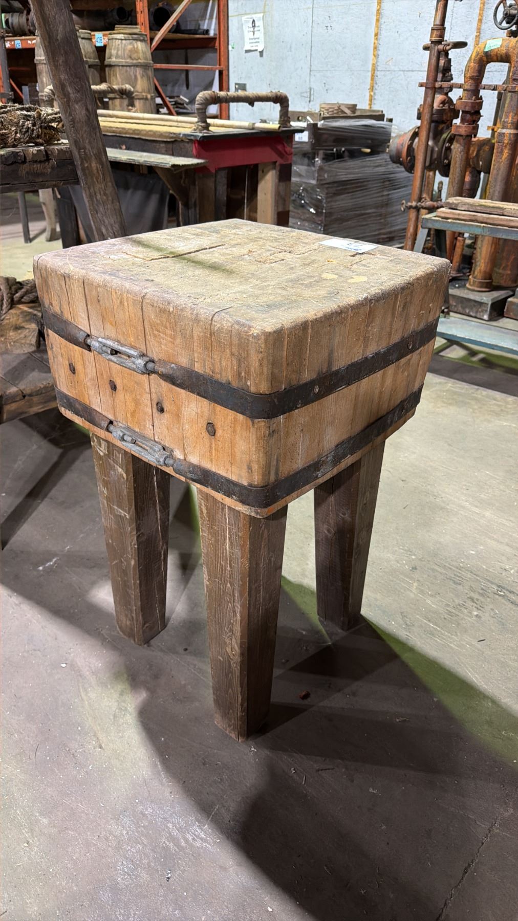 RUSTIC WOODEN BUTCHER BLOCK TABLE - APPROX. 1 1/2FT X 1 1/2FT X 3FT ...