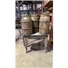 Image 1 : RUSTIC WOODEN TABLE AND 3 SMALL WOODEN DECORATIVE LIDDED BARRELS