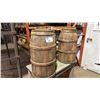 Image 2 : RUSTIC WOODEN TABLE AND 3 SMALL WOODEN DECORATIVE LIDDED BARRELS