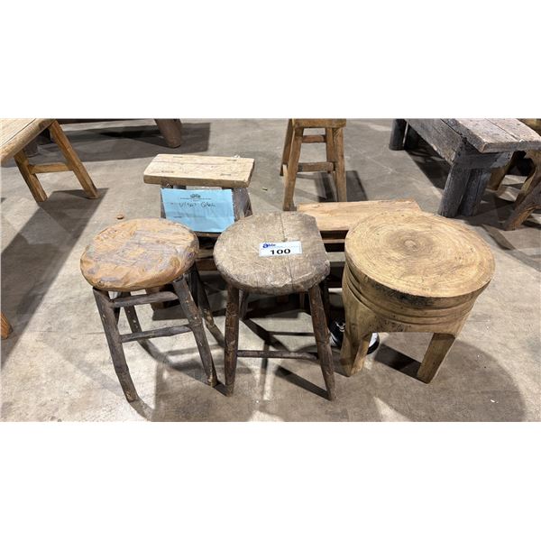 GROUP OF APPROX. 7 RUSTIC WOODEN STOOLS