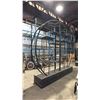 Image 2 : APPROX. 12FT 2PCS. BLACK METAL DISPLAY SHELF UNIT ON ROLLING WOODEN CABINET BASE