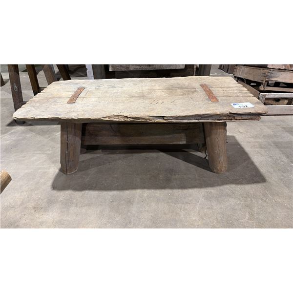 PRIMITIVE WOOD WITH IRON ACCENTS BENCH OR LOW TABLE