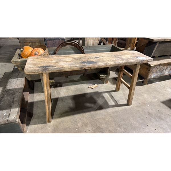 RUSTIC WOODEN PLANK TOP NARROW TABLE - APPROX. 5FT X 1 1/4FT X 2 1/2FT TALL