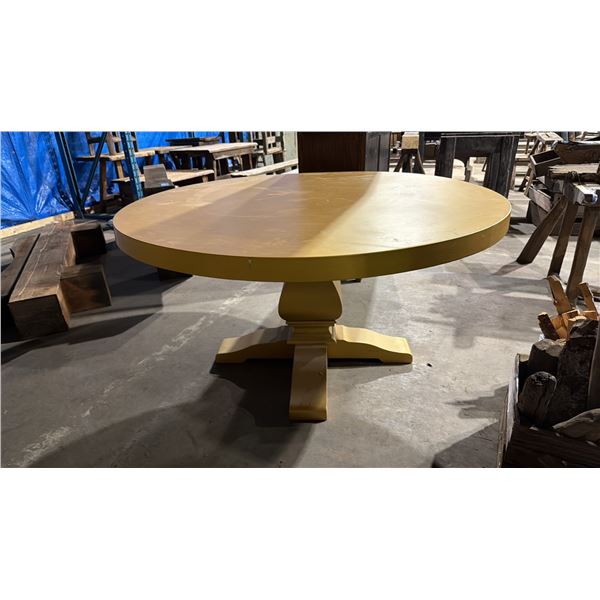 GOLD PAINTED SINGLE PEDESTAL WOODEN BANQUET TABLE - 5FT DIAMETER ROUND TOP