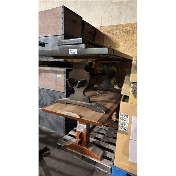 2 WOODEN PICNIC TABLE STYLE RECTANGULAR TABLES - EACH TABLE APPROX. 6FT X 3FT X 2 1/2FT TALL